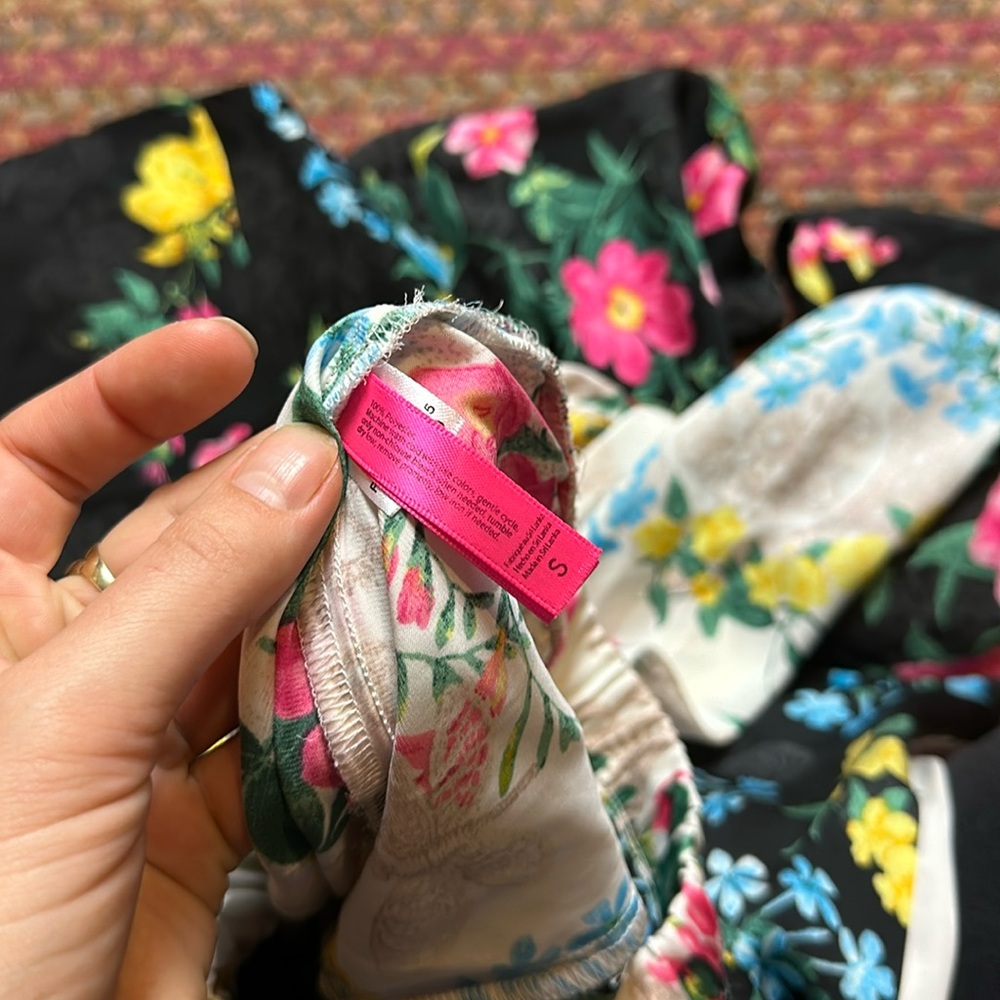 Double Floral Print Patchwork Ruffle Trim Satin P… - image 2